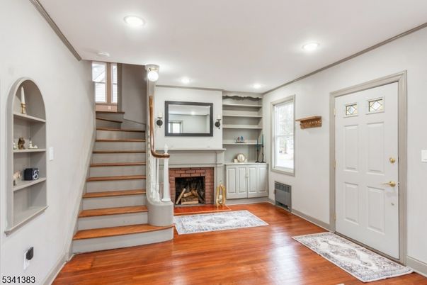 Fireplace, Interior, Recessed Lighting, Wood Texture Flooring