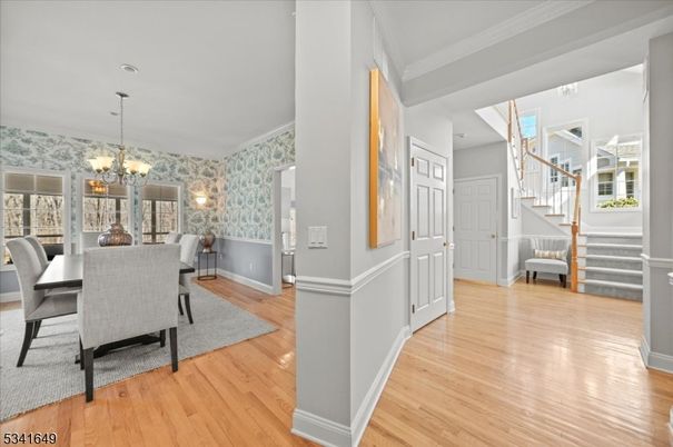 Chandelier, Dining room, Interior, Wood Texture Flooring