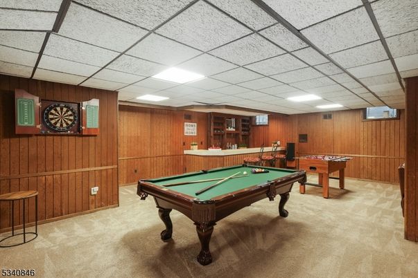 Billiard Table, Game Room, Interior, Recessed Lighting, Wooden Walls