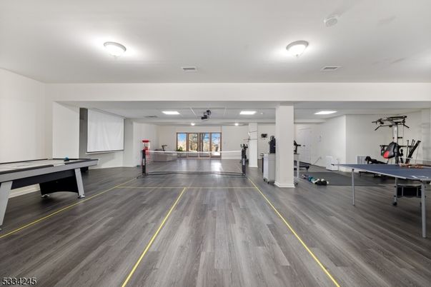 Billiard Table, Fitness Equipment, Game Room, Interior, Wood Texture Flooring