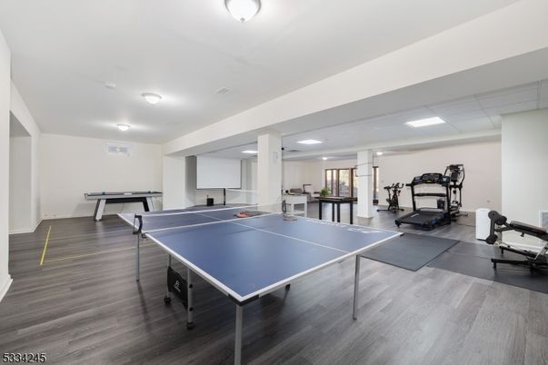 Fitness Equipment, Game Room, Interior, Wood Texture Flooring