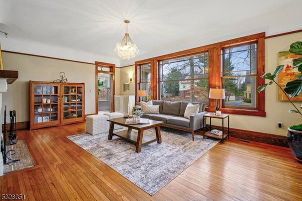 Chandelier, Fireplace, Interior, Living room, Wood Texture Flooring