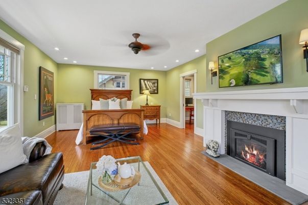 Fireplace, Interior, Recessed Lighting, Wood Texture Flooring