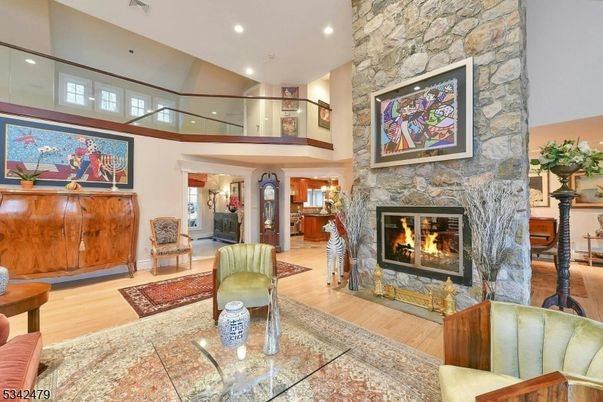 Fireplace, Interior, Recessed Lighting, Stone Walls, Wood Texture Flooring