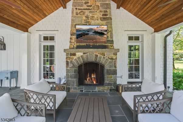 Exterior, Fireplace, Wooden Ceilings