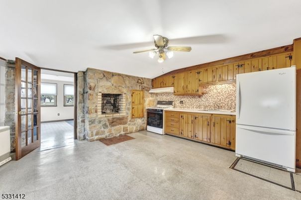Empty room, Fireplace, Interior, Kitchen, Stone Walls