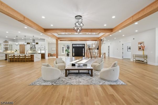Interior, Kitchen, Living room, Pendant Lights, Recessed Lighting, Wooden Beams, Wood Texture Flooring