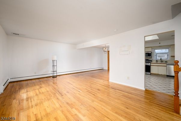 Chandelier, Empty room, Interior, Kitchen, Wood Texture Flooring