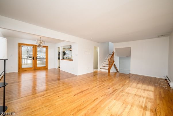 Chandelier, Empty room, Interior, Wood Texture Flooring