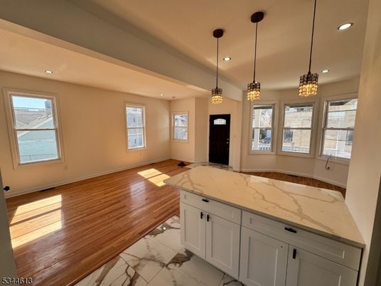 Interior, Marble, Pendant Lights, Recessed Lighting, Wood Texture Flooring