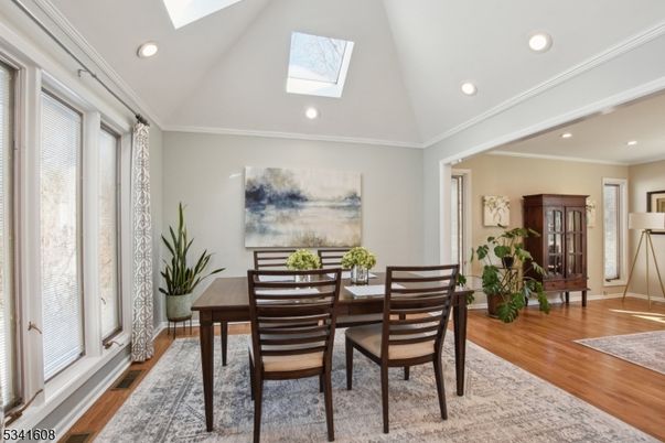 Dining room, Interior, Recessed Lighting, Wood Texture Flooring