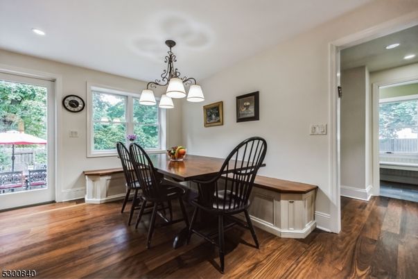Chandelier, Dining room, Interior, Recessed Lighting, Wood Texture Flooring