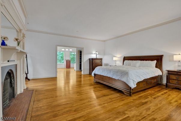 Bedroom, Fireplace, Interior, Wood Texture Flooring