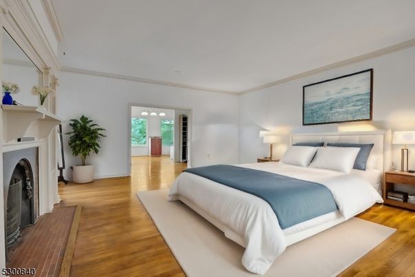 Bedroom, Fireplace, Interior, Wood Texture Flooring