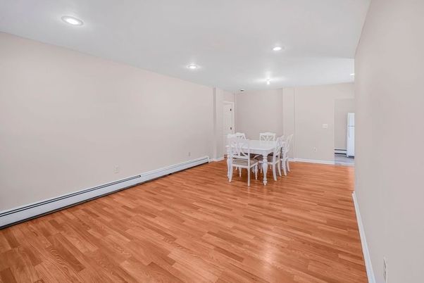Dining room, Interior, Recessed Lighting, Wood Texture Flooring