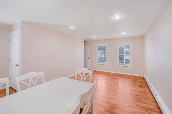 Dining room, Interior, Recessed Lighting, Wood Texture Flooring
