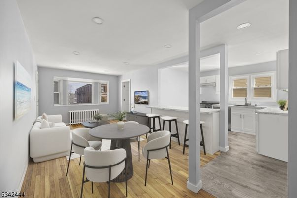 Dining room, Interior, Kitchen, Recessed Lighting, Wood Texture Flooring