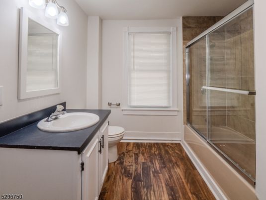 Bathroom, Glass Shower, Interior, Wood Texture Flooring