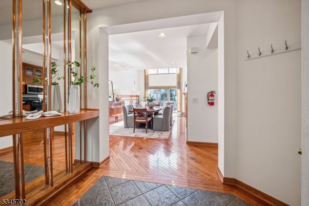 Dining room, Interior, Recessed Lighting, Wood Texture Flooring