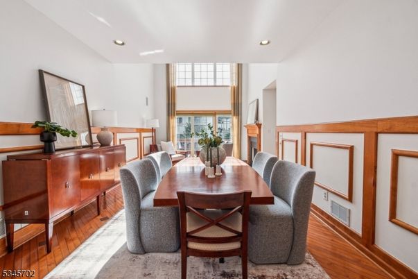 Dining room, Interior, Recessed Lighting, Wood Texture Flooring