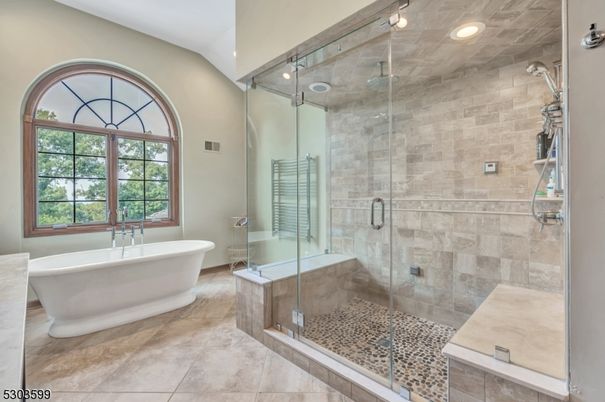 Bathroom, Free Standing Baths, Glass Shower, Interior, Recessed Lighting