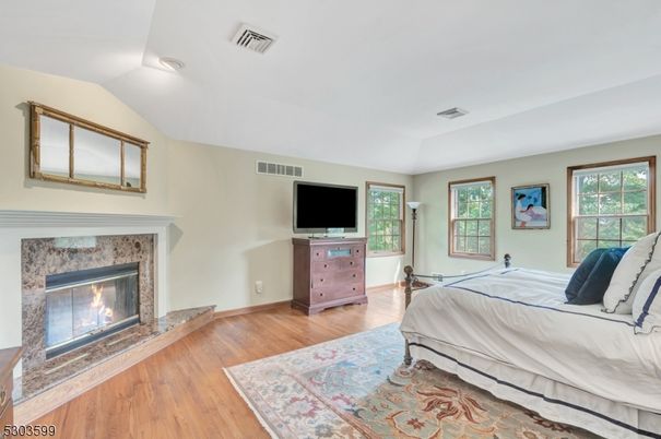 Bedroom, Fireplace, Interior, Wood Texture Flooring