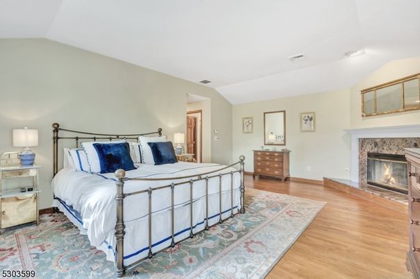 Bedroom, Fireplace, Interior, Wood Texture Flooring