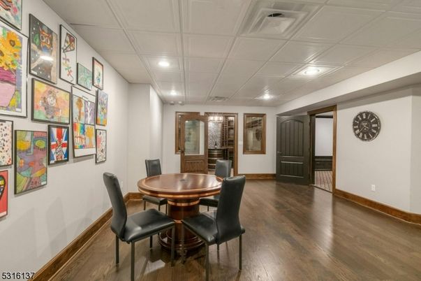 Dining room, Interior, Recessed Lighting, Wood Texture Flooring
