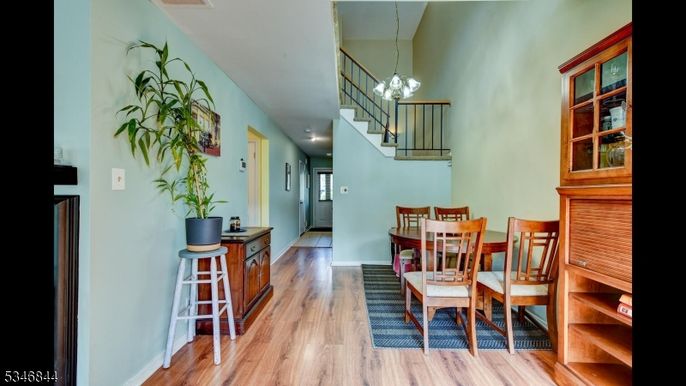 Dining room, Interior, Pendant Lights, Recessed Lighting, Wood Texture Flooring