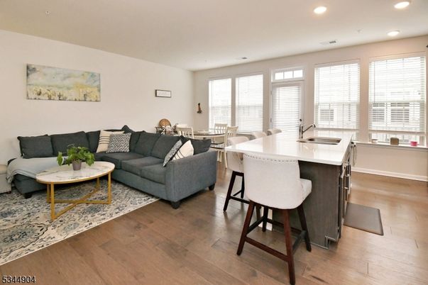 Dining room, Interior, Living room, Recessed Lighting, Wood Texture Flooring