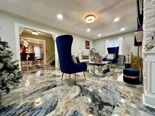 Dining room, Fireplace, Interior, Living room, Marble, Recessed Lighting