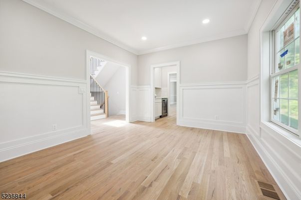 Empty room, Interior, Kitchen, Recessed Lighting, Wood Texture Flooring