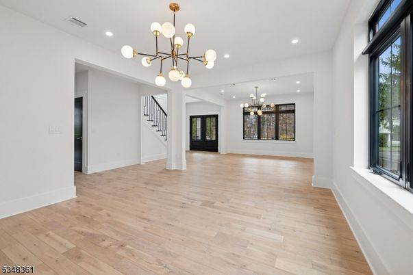 Empty room, Interior, Pendant Lights, Recessed Lighting, Wood Texture Flooring