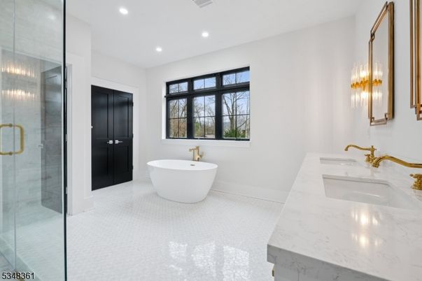 Bathroom, Dual Sink Vanities, Free Standing Baths, Glass Shower, Interior, Recessed Lighting