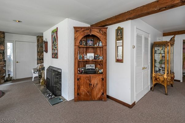 Fireplace, Interior, Recessed Lighting, Wooden Beams