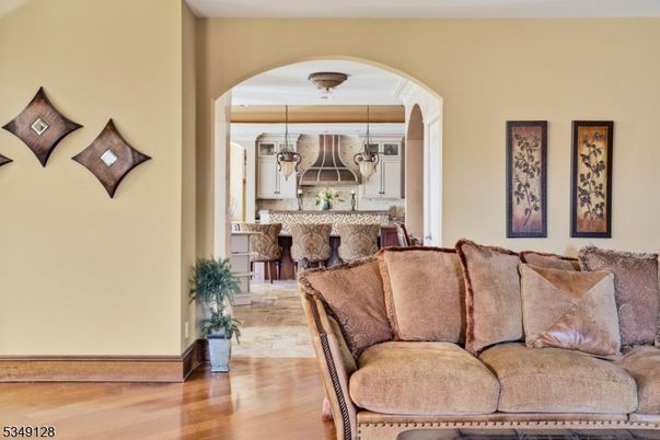 Chandelier, Dining room, Interior, Kitchen, Living room, Pendant Lights, Wood Texture Flooring