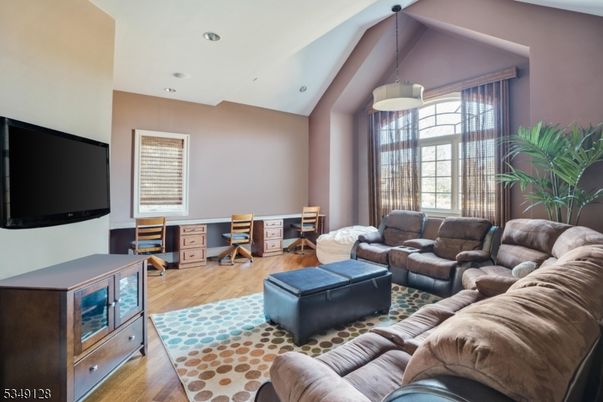 Interior, Living room, Pendant Lights, Recessed Lighting, Wood Texture Flooring