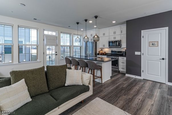 Interior, Kitchen, Living room, Pendant Lights, Recessed Lighting, Stainless Steel Appliances, Wood Texture Flooring