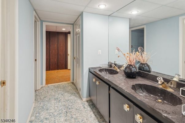 Bathroom, Dual Sink Vanities, Interior, Recessed Lighting, Wooden Walls