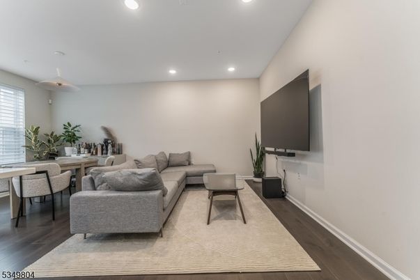 Dining room, Interior, Living room, Pendant Lights, Recessed Lighting, Wood Texture Flooring