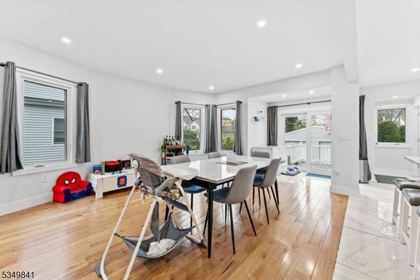 Dining room, Interior, Recessed Lighting, Wood Texture Flooring