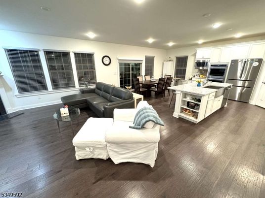 Dining room, Interior, Kitchen, Living room, Recessed Lighting, Stainless Steel Appliances, Wood Texture Flooring