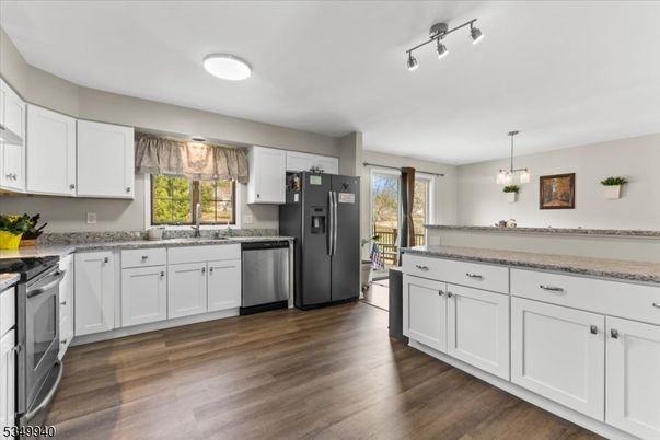 Interior, Kitchen, Pendant Lights, Stainless Steel Appliances, Wood Texture Flooring
