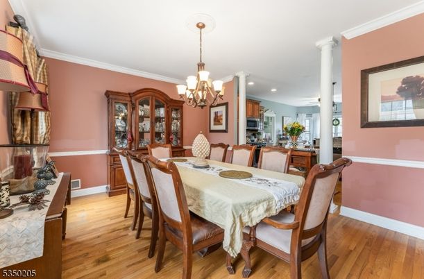 Chandelier, Dining room, Interior, Kitchen, Recessed Lighting, Wood Texture Flooring