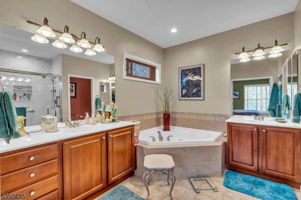 Bathroom, Dual Sink Vanities, Glass Shower, Interior, Recessed Lighting