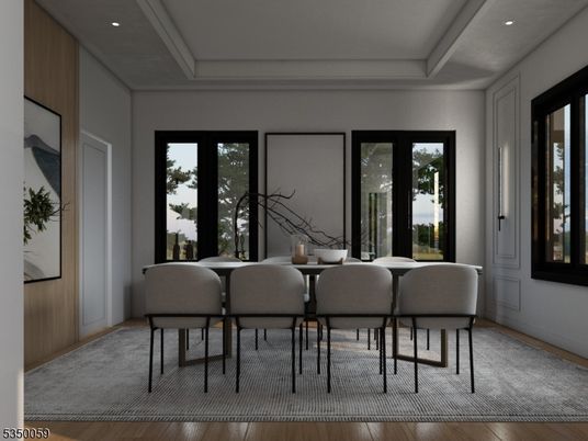 Dining room, Interior, Recessed Lighting, Wood Texture Flooring