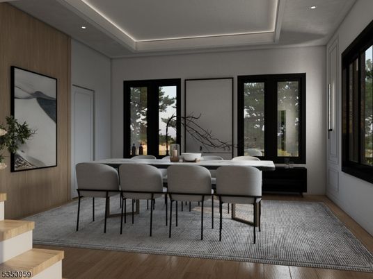 Dining room, Interior, Recessed Lighting, Wood Texture Flooring