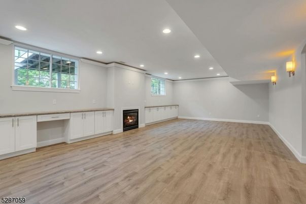 Empty room, Fireplace, Interior, Recessed Lighting, Wood Texture Flooring
