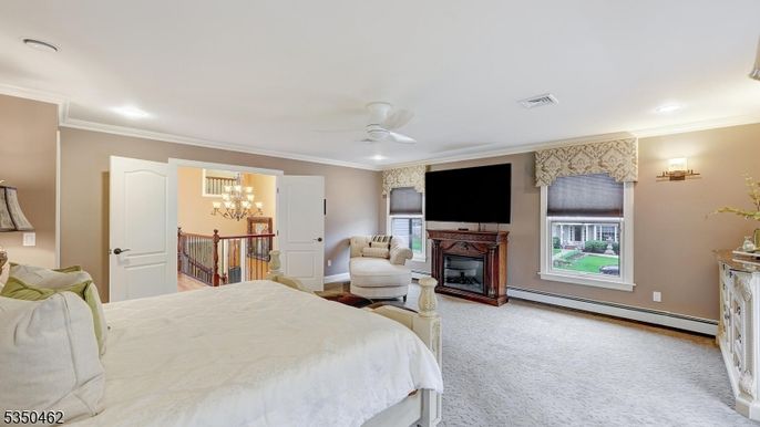 Bedroom, Chandelier, Fireplace, Interior, Recessed Lighting