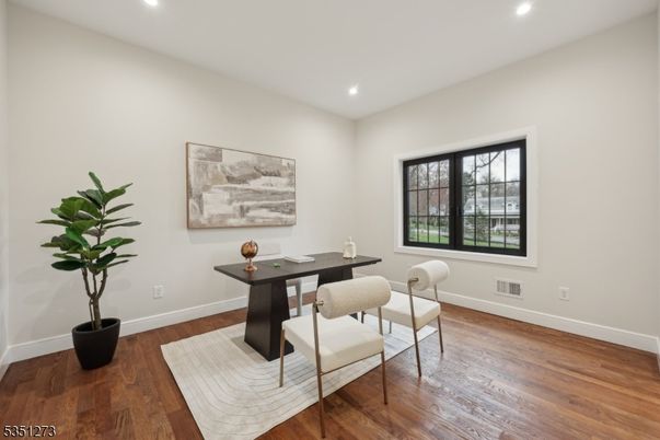 Home Office, Interior, Recessed Lighting, Wood Texture Flooring